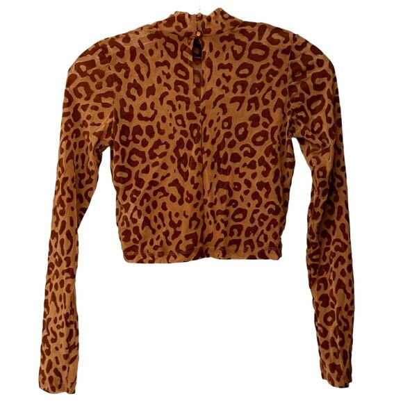 Motel Rocks Leopard Print Mesh Crop Top Long Sleeve Going Out Brown Tan Size XS - Picture 2 of 10